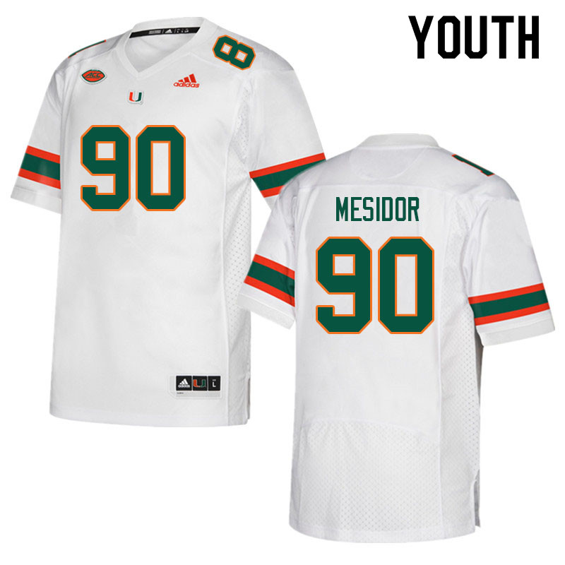 Youth #90 Akheem Mesidor Miami Hurricanes College Football Jerseys Sale-White
